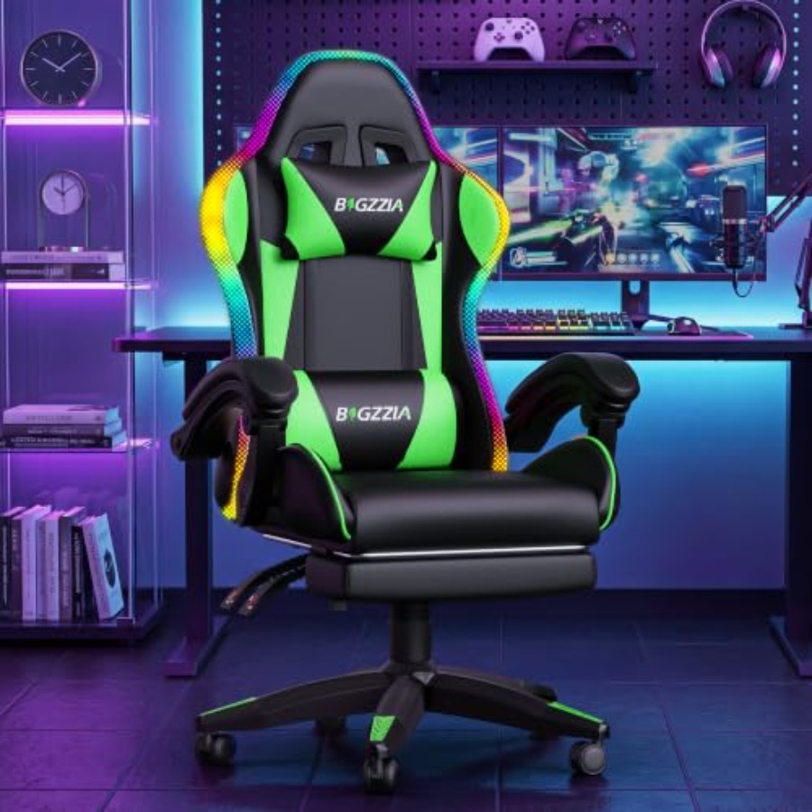 RGB gaming chair with footrest - Rgb Gaming Chair ulasan dan harga