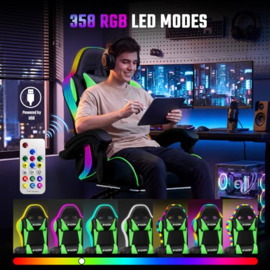 RGB gaming chair with footrest - Rgb Gaming Chair ulasan dan harga